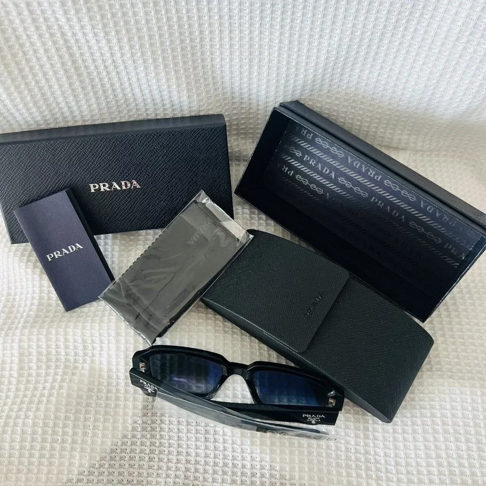 Prada PR 02ZS Square Sunglasses Black Plastic Dark Grey Gradient Silver Unisex - Picture 10 of 14